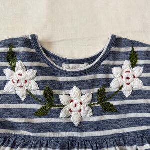 Mimi & Maggie Blue and White Striped Dress w/ Floral Embroidery Boho, 2T